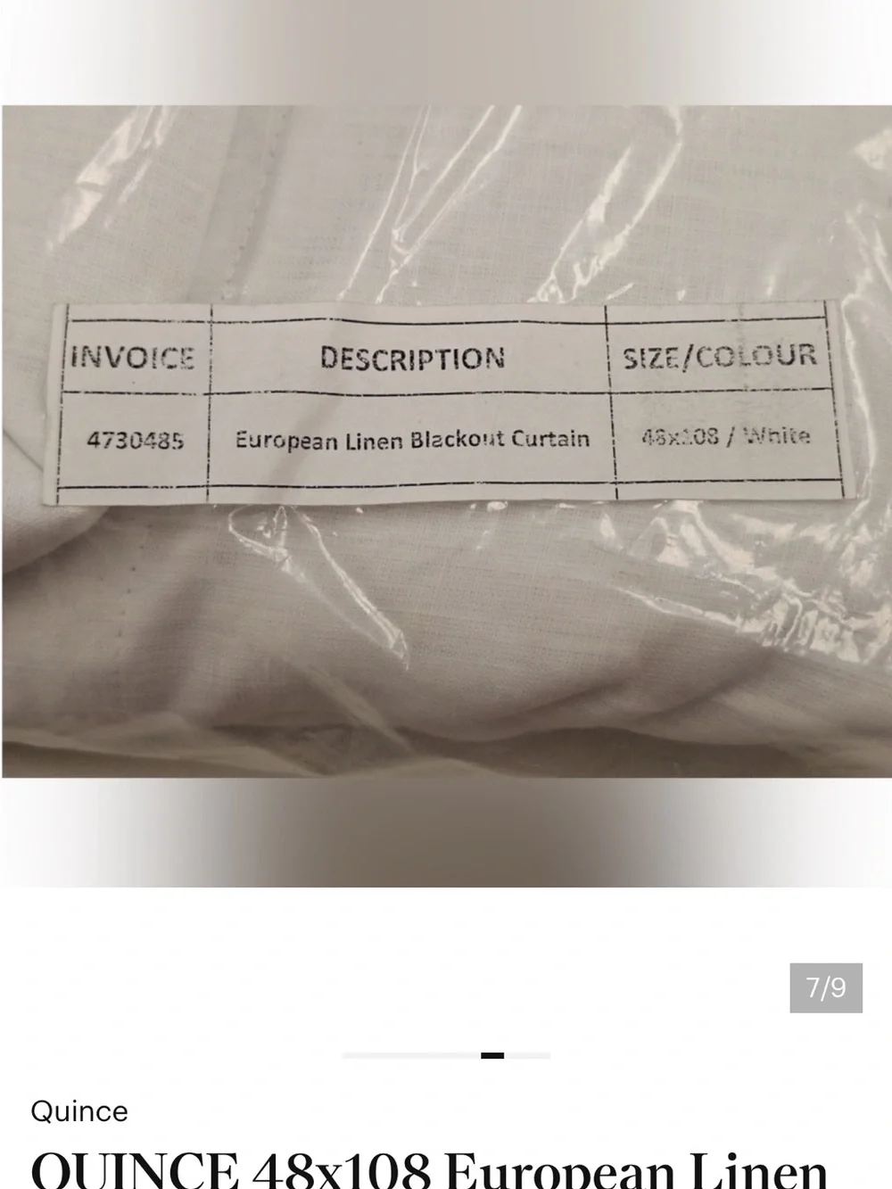 QUINCE 48x108 European Linen Room Darkening Curtain White 9449